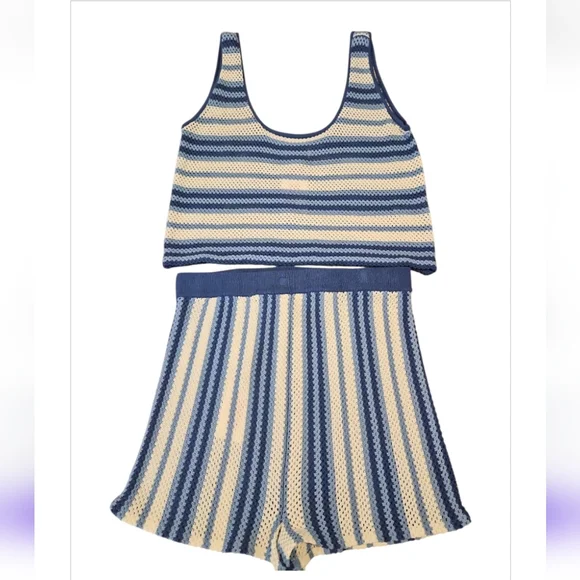 Solid & Striped The Charlie Knit Tank & Shorts Set Blue Large NWT - Picture 5 of 11
